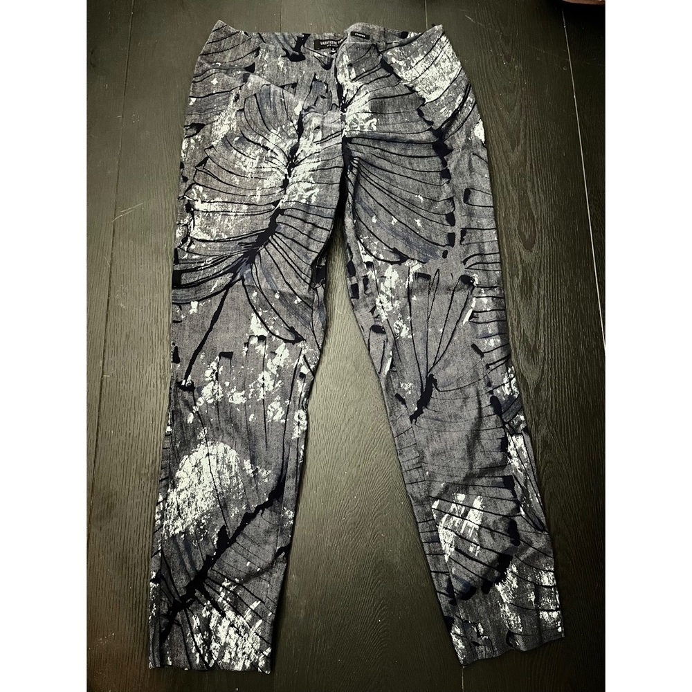 Lafayette 148 Blue Stanton Butterfly Print Tapered Zip Denim Ankle Pants